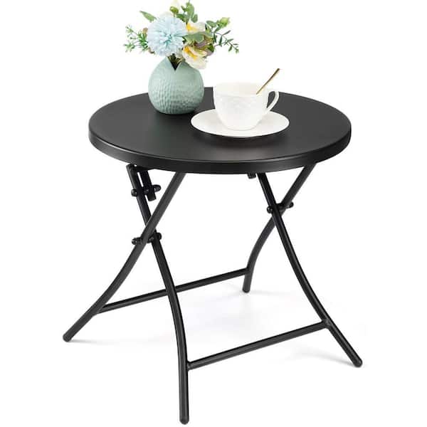 Dyiom Outdoor Side Tables Black Steel 17.7 in. Anti Rust Small Patio Table Round Metal End Table