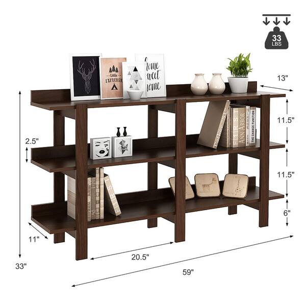 NEW 3 Tier Console Table with 2 Fabric Drawers buy & Storage Shelves, Rustic Brown