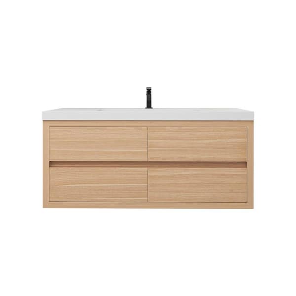 Louis 47 in. W x 20 in. D x 22 in. H Single Sink Floating Bath Vanity in Champagne Oak with White Acrylic Top