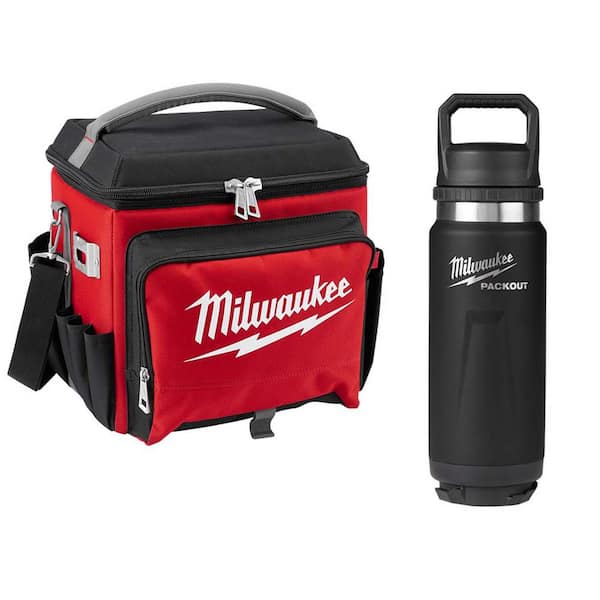 22 Qt. Soft Sided Jobsite Lunch Cooler with PACKOUT Black 24 oz. Insulated Bottle with Chug Lid