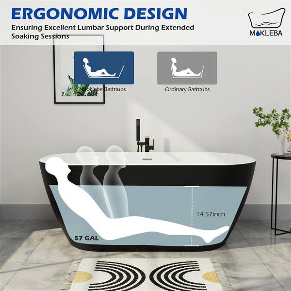 59 in. Seamless Acrylic Flatbottom Not-Whirlpool Stand Alone Freestanding Bathtub with Soaking SPA in Gray