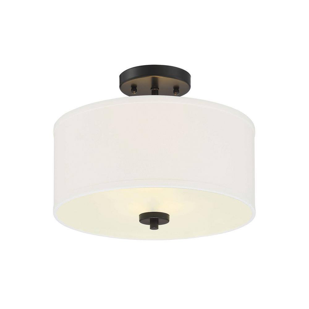 Cassie Contemporary Matte Black Drum Ceiling Light with White Shade