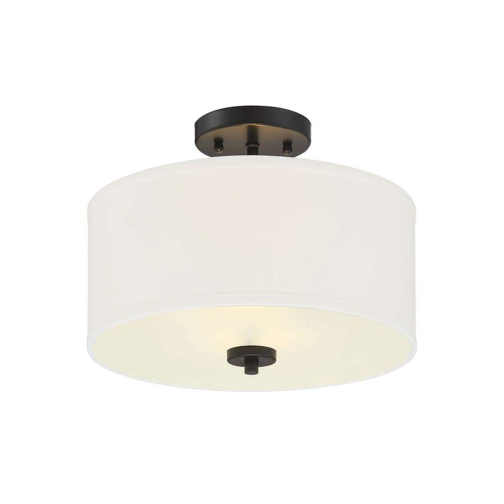 Cassie Contemporary Matte Black Drum Ceiling Light with White Shade