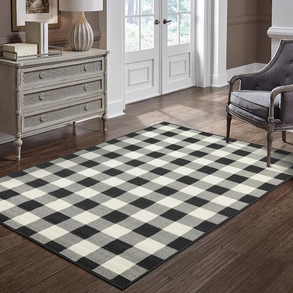 Sienna Black/Ivory 9 ft. x 13 ft. Buffalo Check Indoor/Outdoor Patio Area Rug