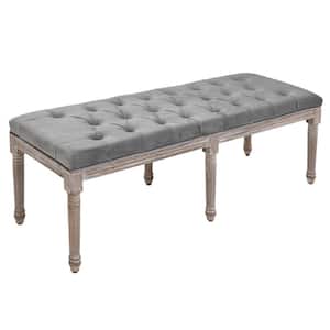 Grey Velvet Polyester Tufted Shoe Entryway Bench 20 in. x 56 in. x 18.5 in.