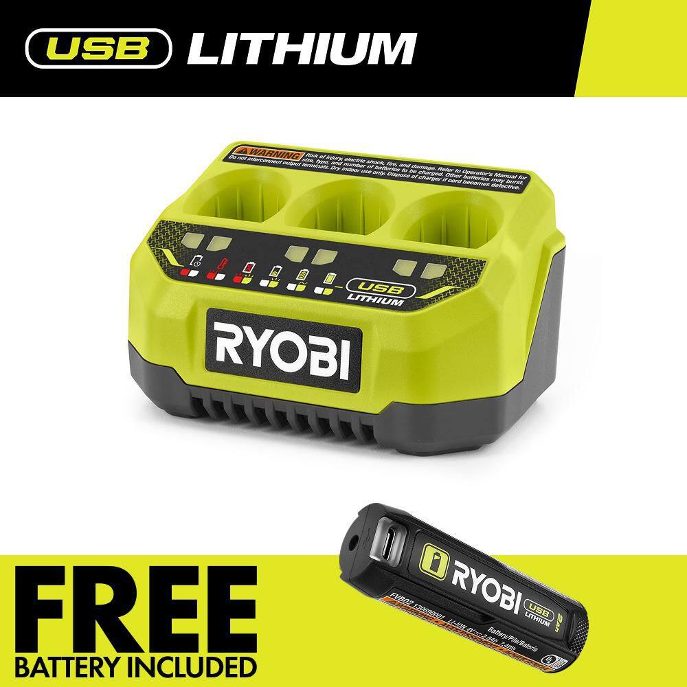 RYOBI USB Lithium 3-Port Charger with FREE USB Lithium 2.0 Ah Lithium Rechargeable Battery FVCH01-FVB02 - The Home Depot