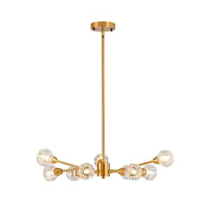 9-Light Gold Rustic Industrial Sputnik Linear Chandelier for Living Room Bedroom Dining Room with No Bulbs Included