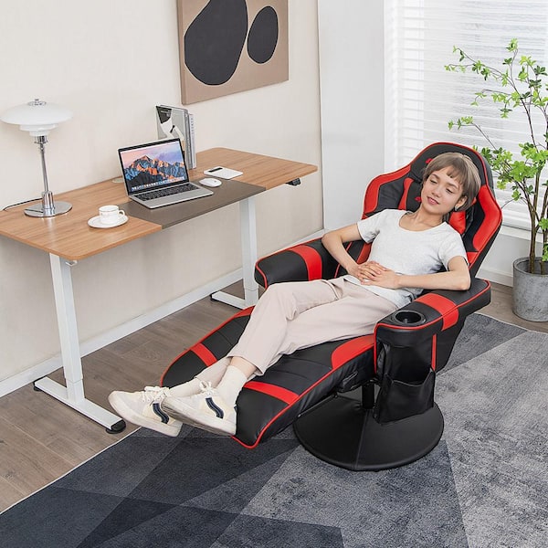 Costway Massage Gaming Recliner Red Height Adjustable Racing