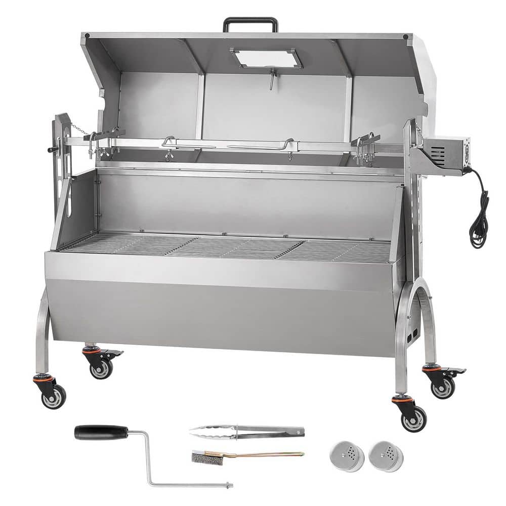 Rotisserie Grill with Hooded Cover, BBQ Whole Pig Lamb Goat 46 in. 132 lbs. Capacity, Electric 52W Motor Stainless Steel