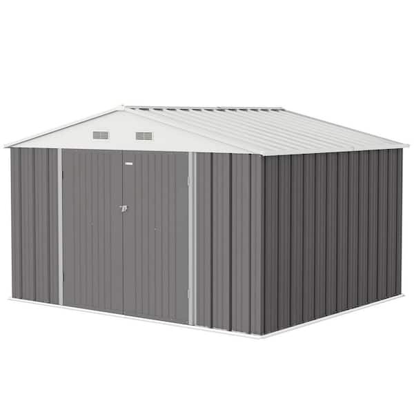 Patiowell 10 ft. W x 10 ft. D Detachable Storage Rack with Metal Storage Shed for Outdoor, Steel Yard Shed in Gray(100 sq. ft.)