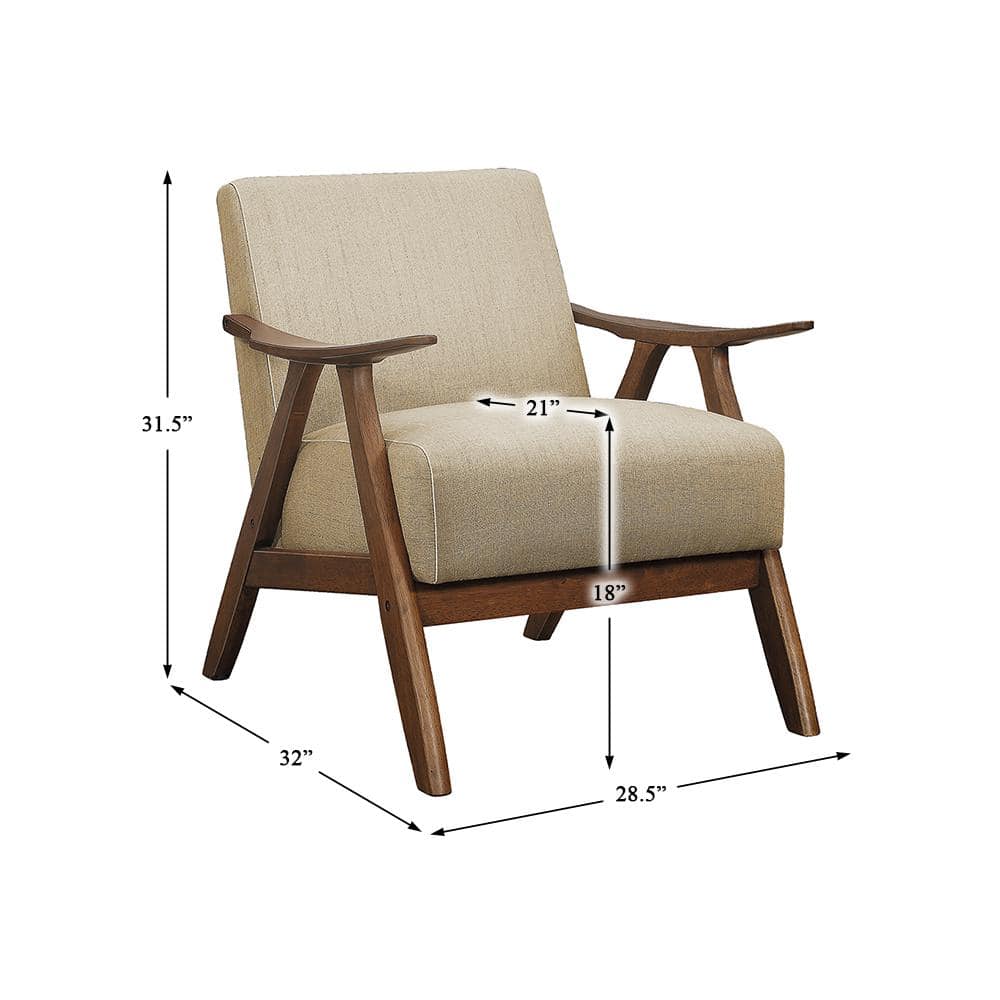 Lexicon Transitional Walnut Wood Accent Chair in Light Brown Fabric