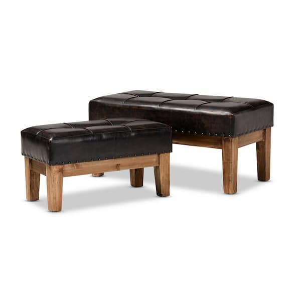Baxton Studio Lenza Dark Brown and Golden Oak Ottoman Set