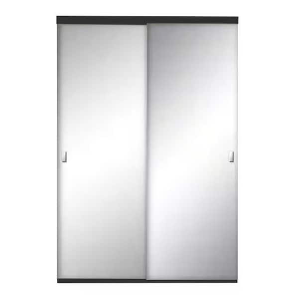 Contractors Wardrobe 59 in. x 80-1/2 in. Brittany Matte Black Steel Frame Mirror Interior Sliding Closet Door