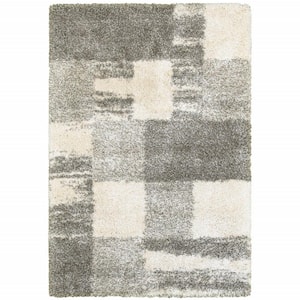 Grey Ivory and Silver 2 ft. x 3 ft. Geometric Area Rug