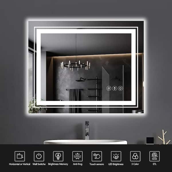 84 in W x 32 in. H LED Mirror for Bathroom, Frameless Bathroom Vanity Mirror, Backlit plus Front Lit, 3 Color Adjustable