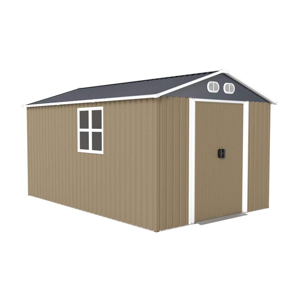 8 ft. W x 12 ft. D Brown Metal Storage Shed with Lockable Door for Garden, Lawn, Backyard (96 sq. ft.) price history on PriceWatchPro