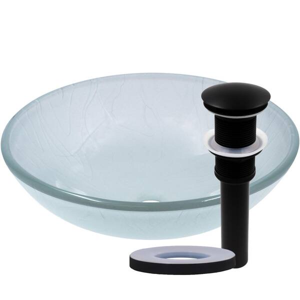 Novatto Gelo Frosted Glass Round Vessel Sink with Drain and Mounting Ring in Matte Black TIS