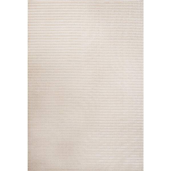 Aarhus High-Low Minimalist Scandi Striped Ivory/Cream 5 ft. x 8 ft. Indoor/Outdoor Area Rug
