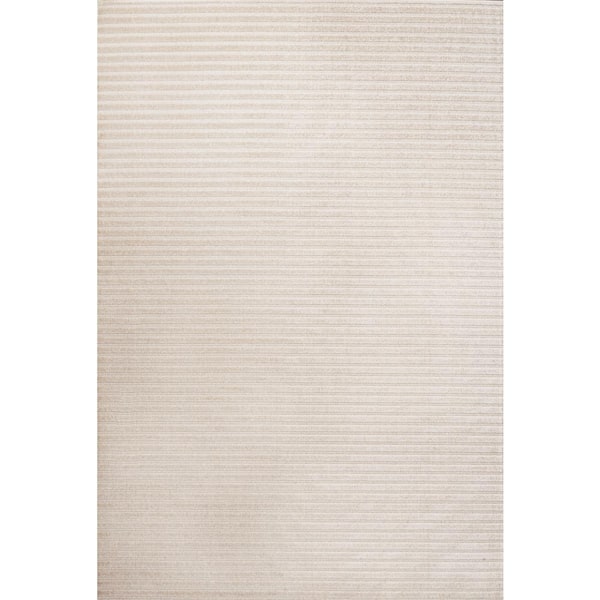 Aarhus High-Low Minimalist Scandi Striped Ivory/Cream 5 ft. x 8 ft. Indoor/Outdoor Area Rug