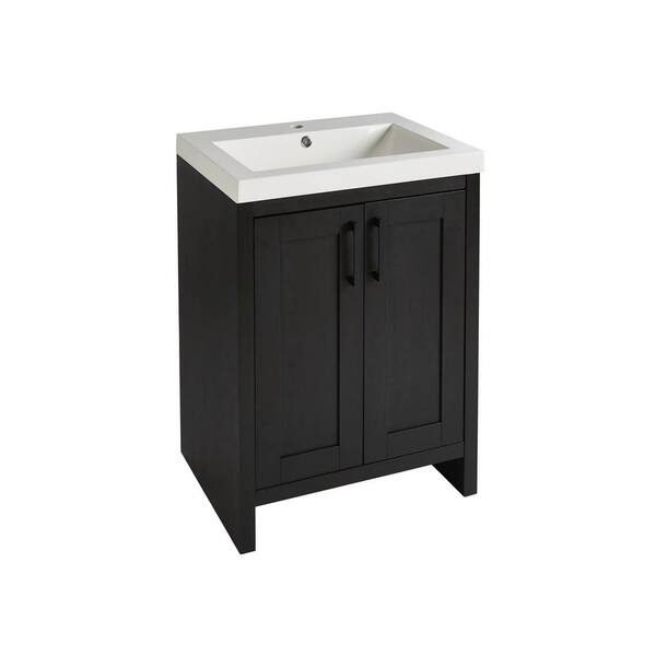 Aoibox 21.1 in. W x 18.88 in. D x 34 in. H Freestanding Bathroom Vanity in Black with White Resin Single Sink Top