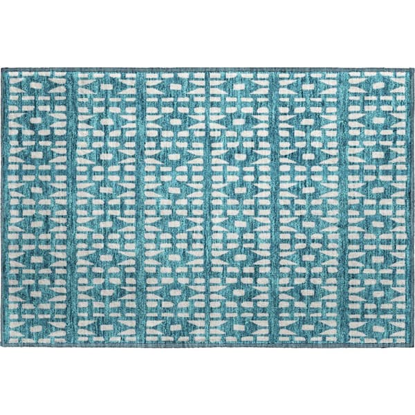 Addison Rugs Mayfield Premium Machine Washable Abstract AMF963 Teal 1 ft. 8 in. x 2 ft. 6 in. Area Rug