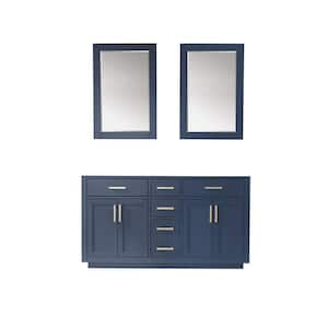 Ivy 59.2 in. W x 21.6 in. D x 33.1 in. H Bath Vanity Cabinet without Top in Royal Blue with Mirror