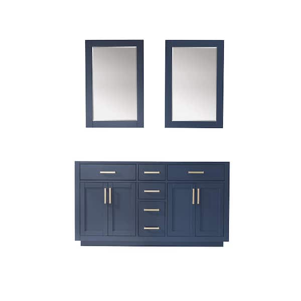 Altair Ivy 59.2 in. W x 21.6 in. D x 33.1 in. H Bath Vanity Cabinet without Top in Royal Blue with Mirror