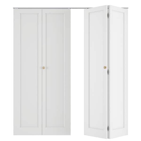 72 in. x 78.4 in. (Double 36 in.) 1-Panel Hollow Core White Primed Composite MDF Bi-Fold Door with Hardware Kit