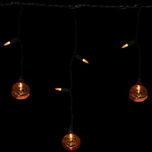 6.75 ft. LED Lighted Pumpkin Curtain Orange Halloween String Lights - Black Wire - (25-Count)