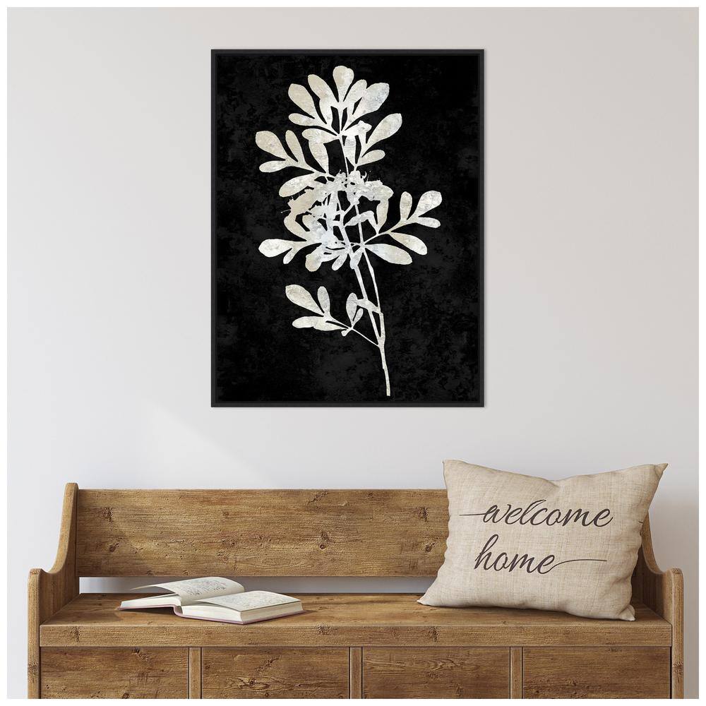 Plant Life White on Black Canvas Wall Art with Black Frame