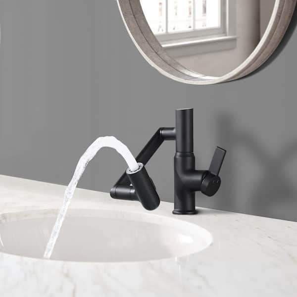 Single-Handle Single Hole Bathroom Faucet with Temperature Display and Anti-Skid Switch Matte Black