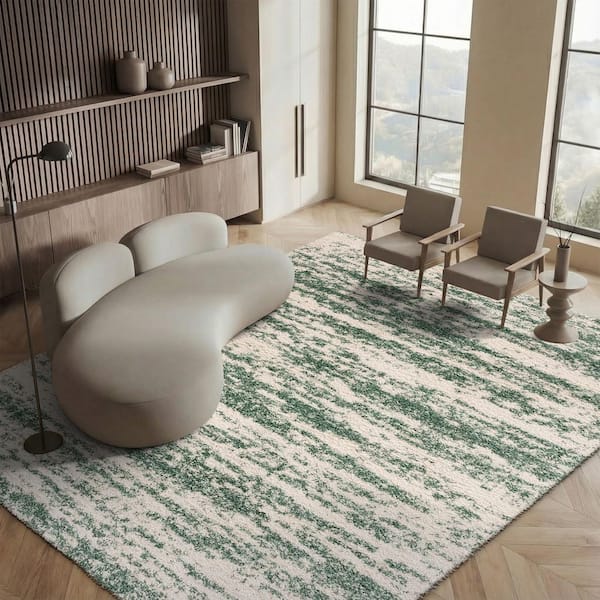 Hudson Shag 6 ft. x 8 ft. Ivory/Green Marble Area Rug