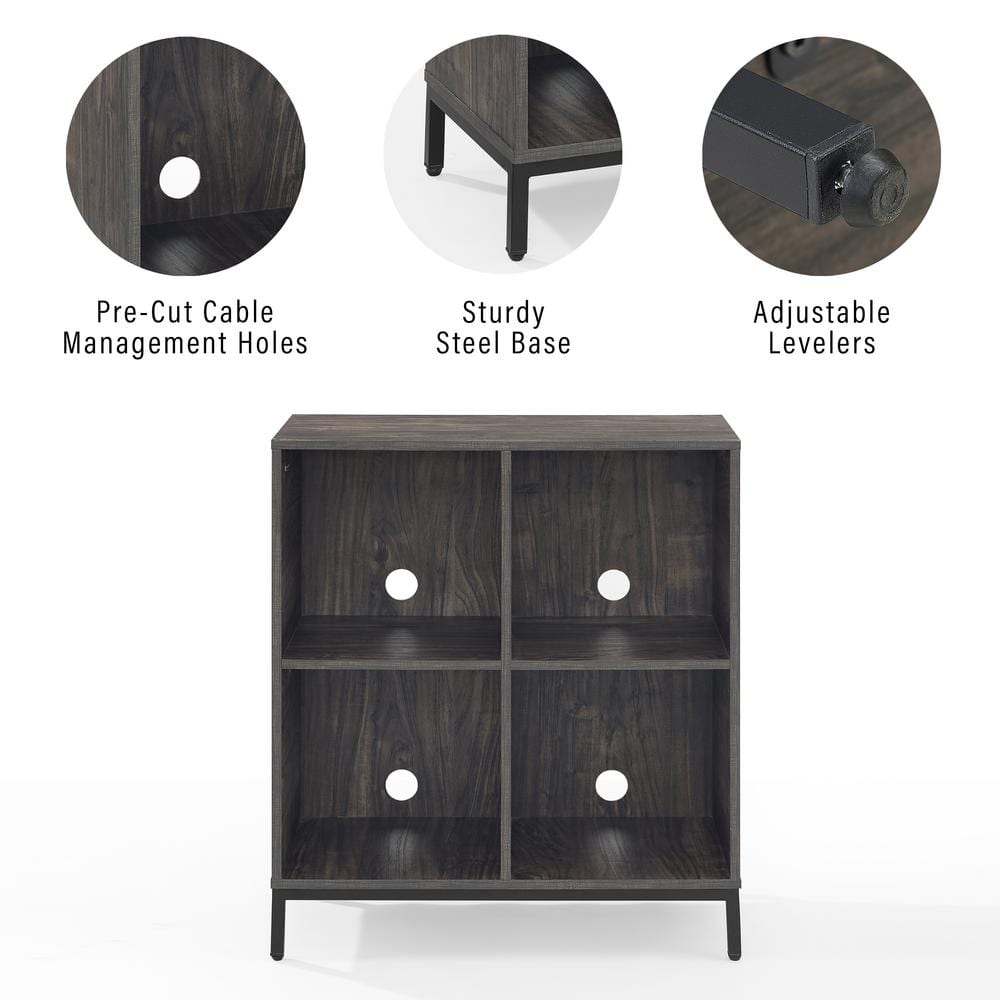Brown Ash Four-Cube Record Storage Bookcase with Steel Legs