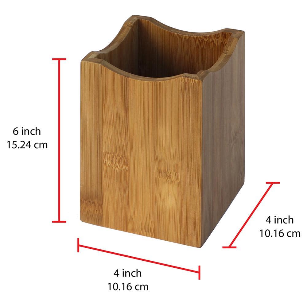 Eco-Friendly Bamboo Square Utensil Holder, 5x7 Inches