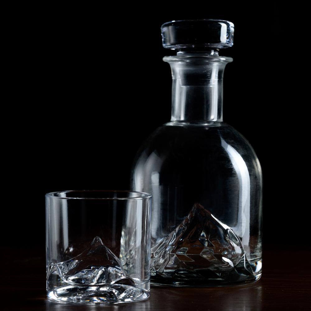 Mount Everest Crystal Whiskey Decanter Set with 4 Glasses