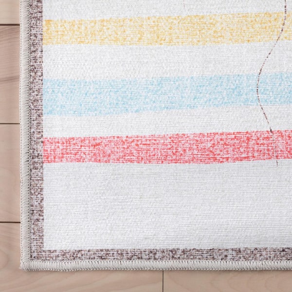 Hopscotch Rainbow Modern Kids Multi Beige 5 ft. x 7 ft. Machine Washable Flat-Weave Area Rug