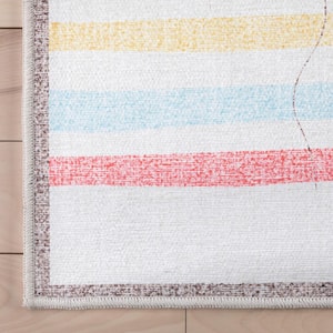 Hopscotch Rainbow Modern Kids Multi Beige 6 ft. x 9 ft. Machine Washable Flat-Weave Area Rug