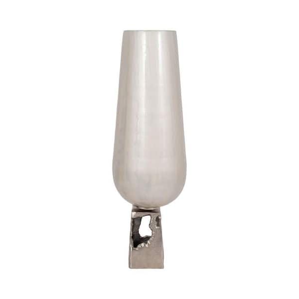 Liv & Skye 26 in. White Glass with Metal Base Decorative Vase
