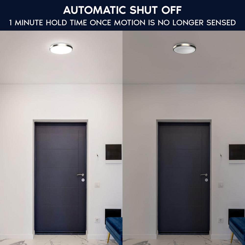 Brushed Nickel 11" LED Flush Mount Light with Motion Sensor