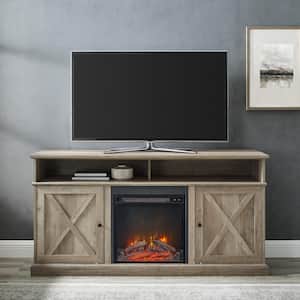 60 in. Grey Wash Wood X Door TV Stand Fits TVs up to 65 in. with Electric Fireplace