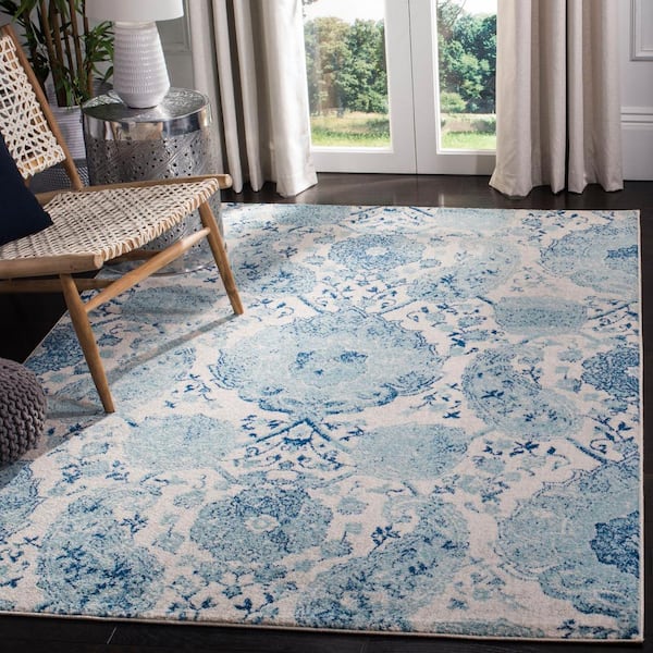 Madison Cream/Turquoise Doormat 2 ft. x 4 ft. Medallion Floral Area Rug