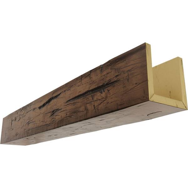 Ekena Millwork 4 in. x 6 in. x 18 ft. 3-Sided (U-Beam) Hand Hewn Premium Aged Faux Wood Ceiling Beam