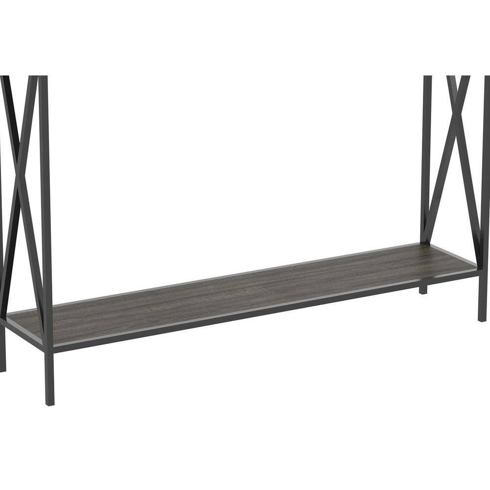 39.5" Black Metal Console Table with Dark Grey Wood Shelf