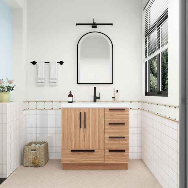 Carla 36 in. W x 20 in. D x 35 in. H Single Sink Freestanding Bath Vanity in White Oak with White Acrylic Top