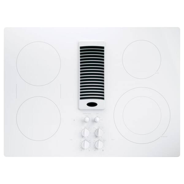GE Profile 30 in. Radiant Electric Downdraft Cooktop in White with 4 Elements with Rapid Boil