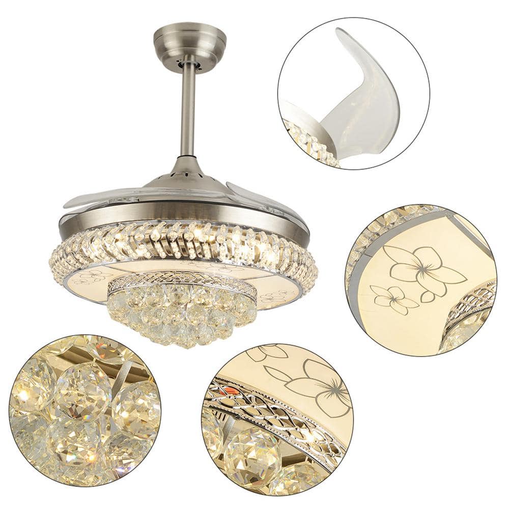 42" Silver Modern LED Crystal Chandelier Ceiling Fan with Remote