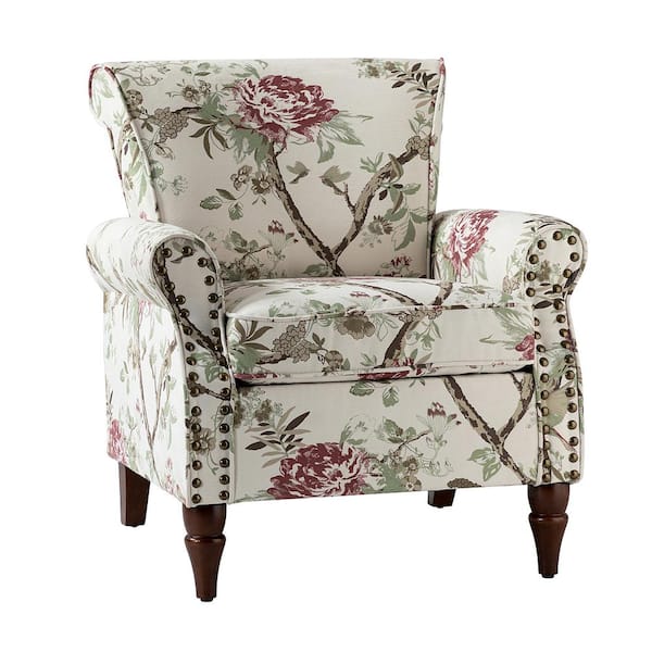 Jayden Creation Auria Contemporary Floral Polyester Arm Chair With Nailhead Trim And Turned Legs
