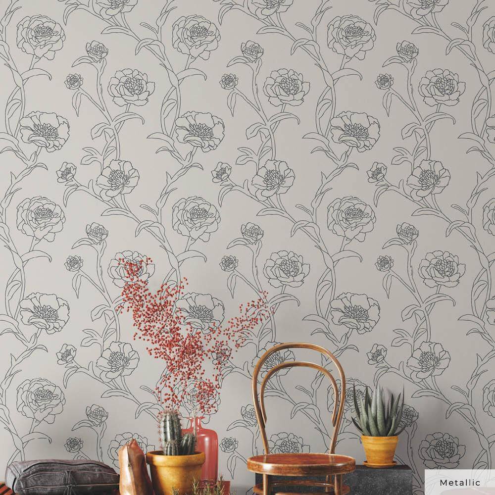 Black and White Floral Peel and Stick Wallpaper Roll