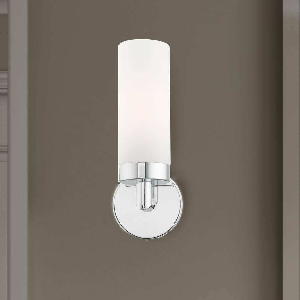 Sleek Urban Aero Chrome Wall Sconce with White Glass Shade