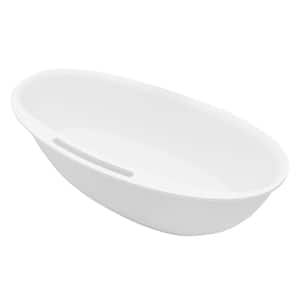 63 in. Solid Surface Freestanding Flatbottom Soaking Bathtub in Matte White with Drain